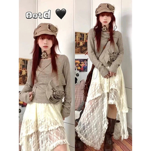 早春蕾丝半身裙不规则裙摆流浪风百搭叠穿裙帘半裙波西米亚风长裙