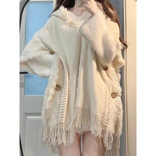 针织衫流苏斗篷波西米亚风罩衫民族风连帽披肩外搭外套女秋冬毛衣