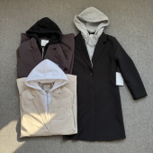 外贸尾货女款 帽子可拆卸直筒女士百搭外套 外套假两件 秋季 中长款