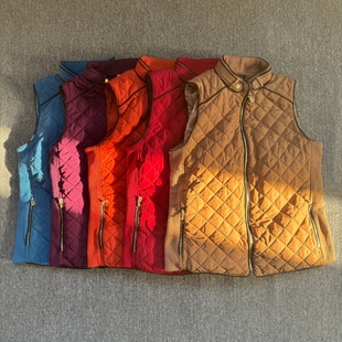 立领女士休闲百搭棉马夹 彩色夹棉马甲保暖修身 外贸尾货女款 秋冬季