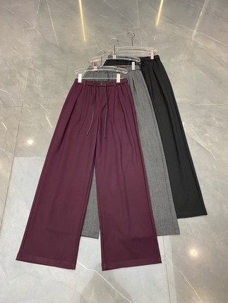 TH新款山本裤女宽松抽绳松紧腰西裤休闲直筒阔腿裤西裤三色