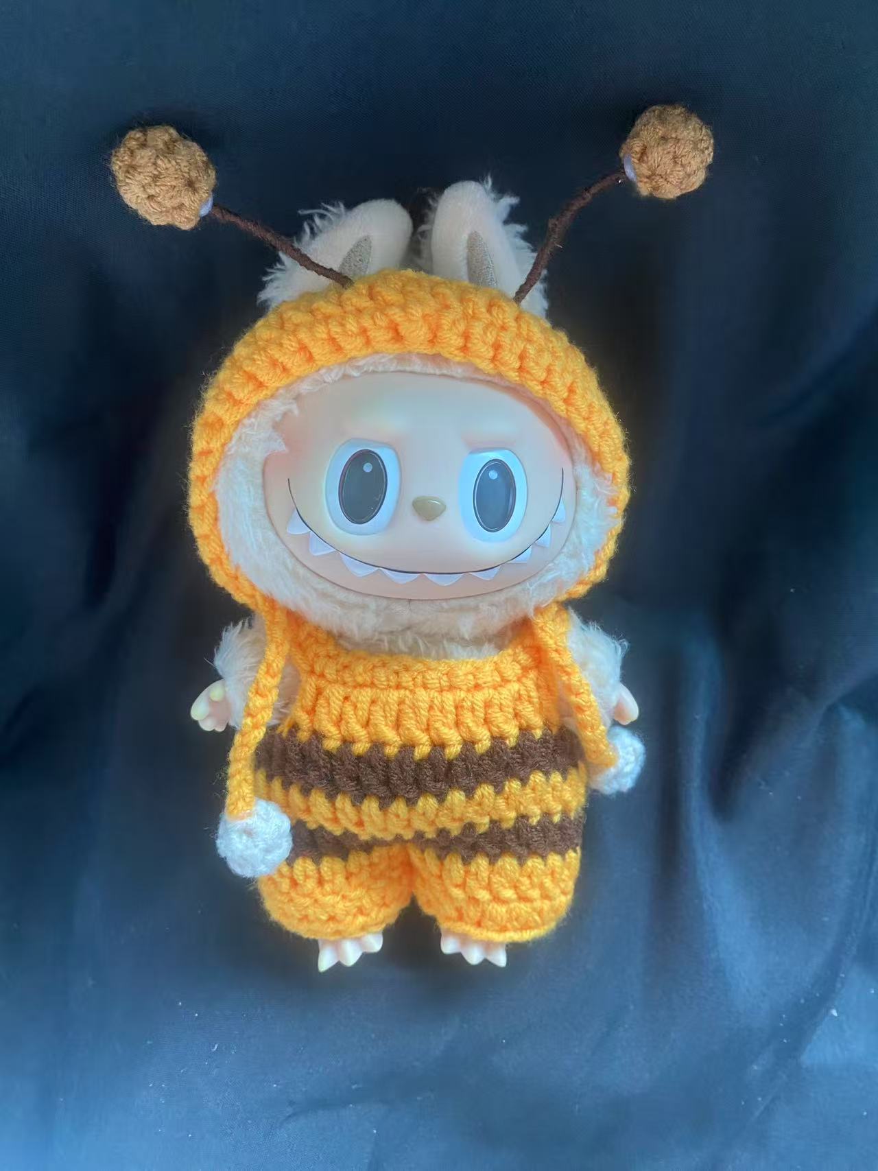 拉布布搪胶马卡龙蜜蜂娃衣手作帽子连体裤组合套装labubu着替毛线