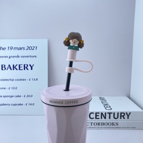 适配manner水杯吸管带帽卡通女孩吸管杯配件硅胶杯带防滑手柄套