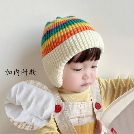 女童帽子秋冬款韩版针织帽彩色毛线帽儿童套头帽男宝宝保暖护耳帽