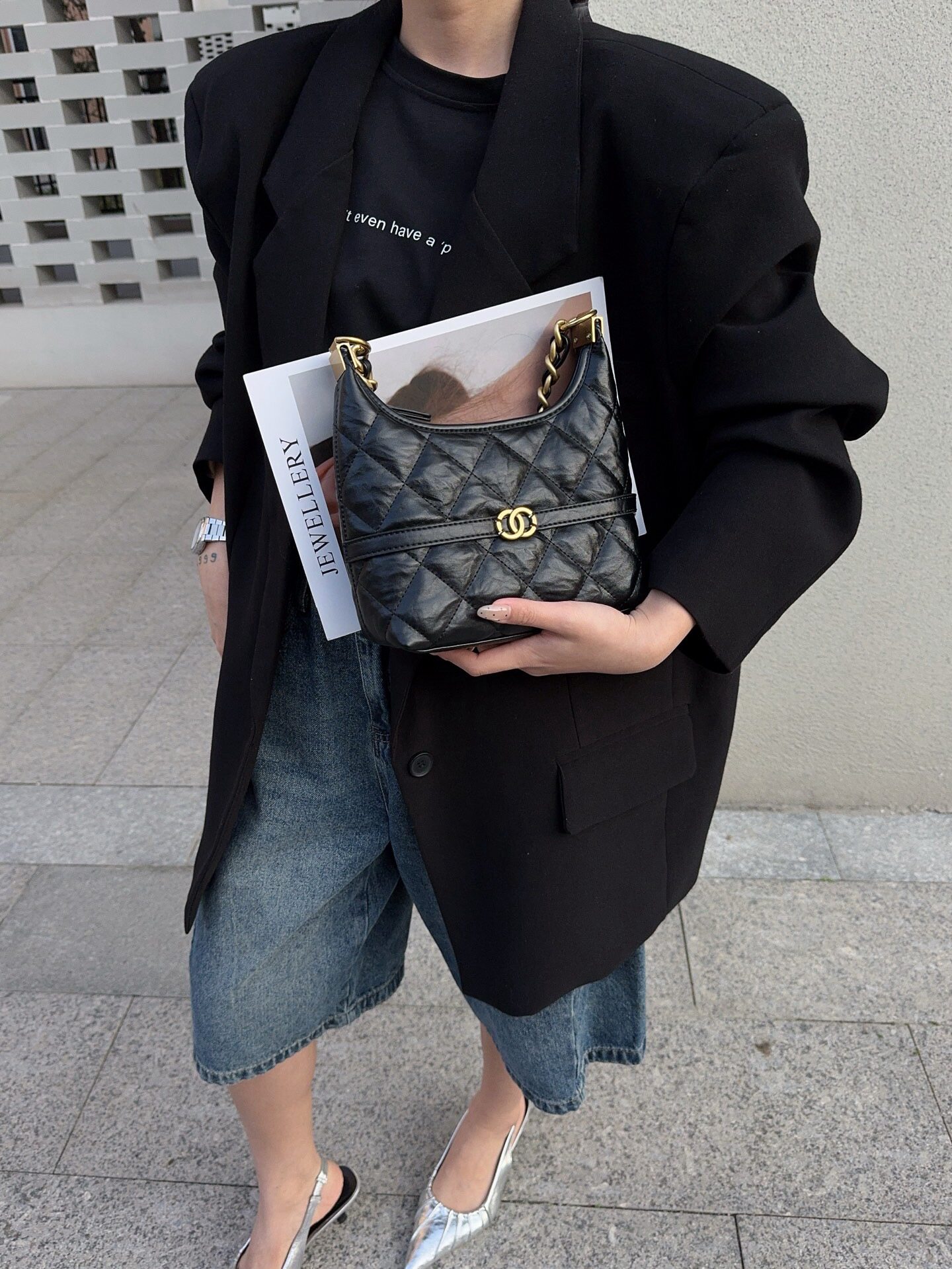 同丰女包小链条hobo单肩斜挎绣线