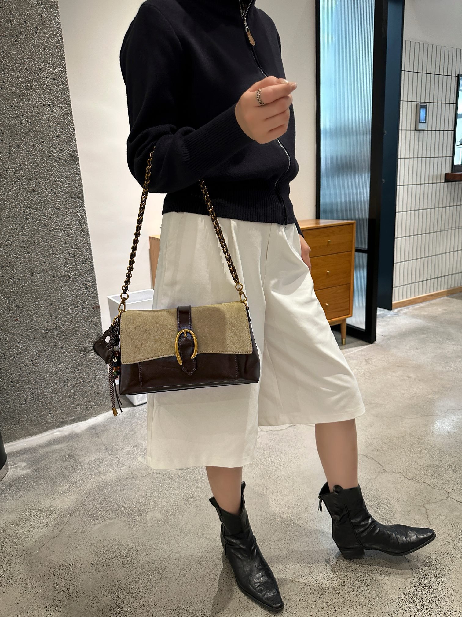 美缇女包磨砂皮链条单肩斜挎百搭