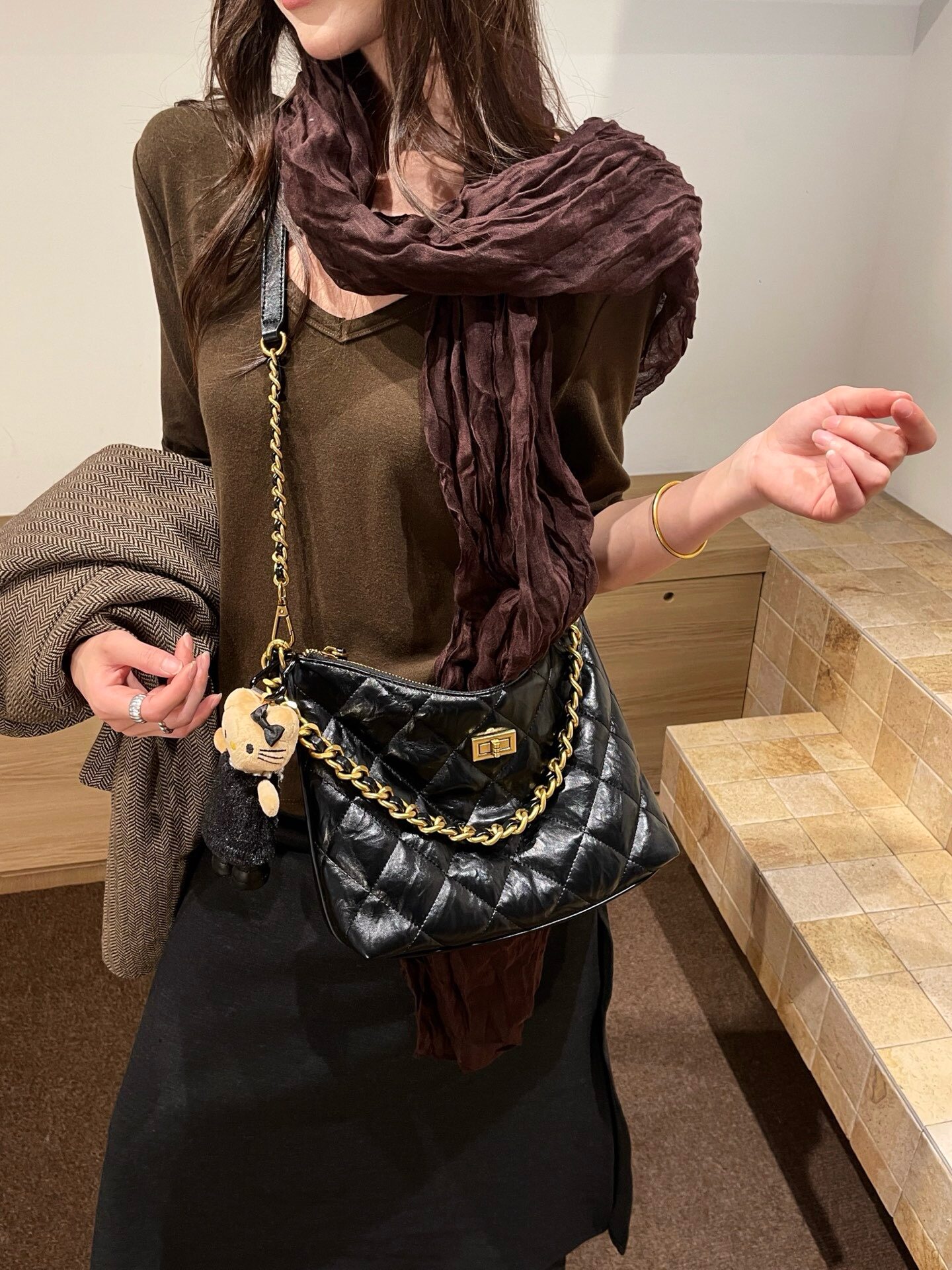 同丰女包菱格绣线链条单肩斜挎潮