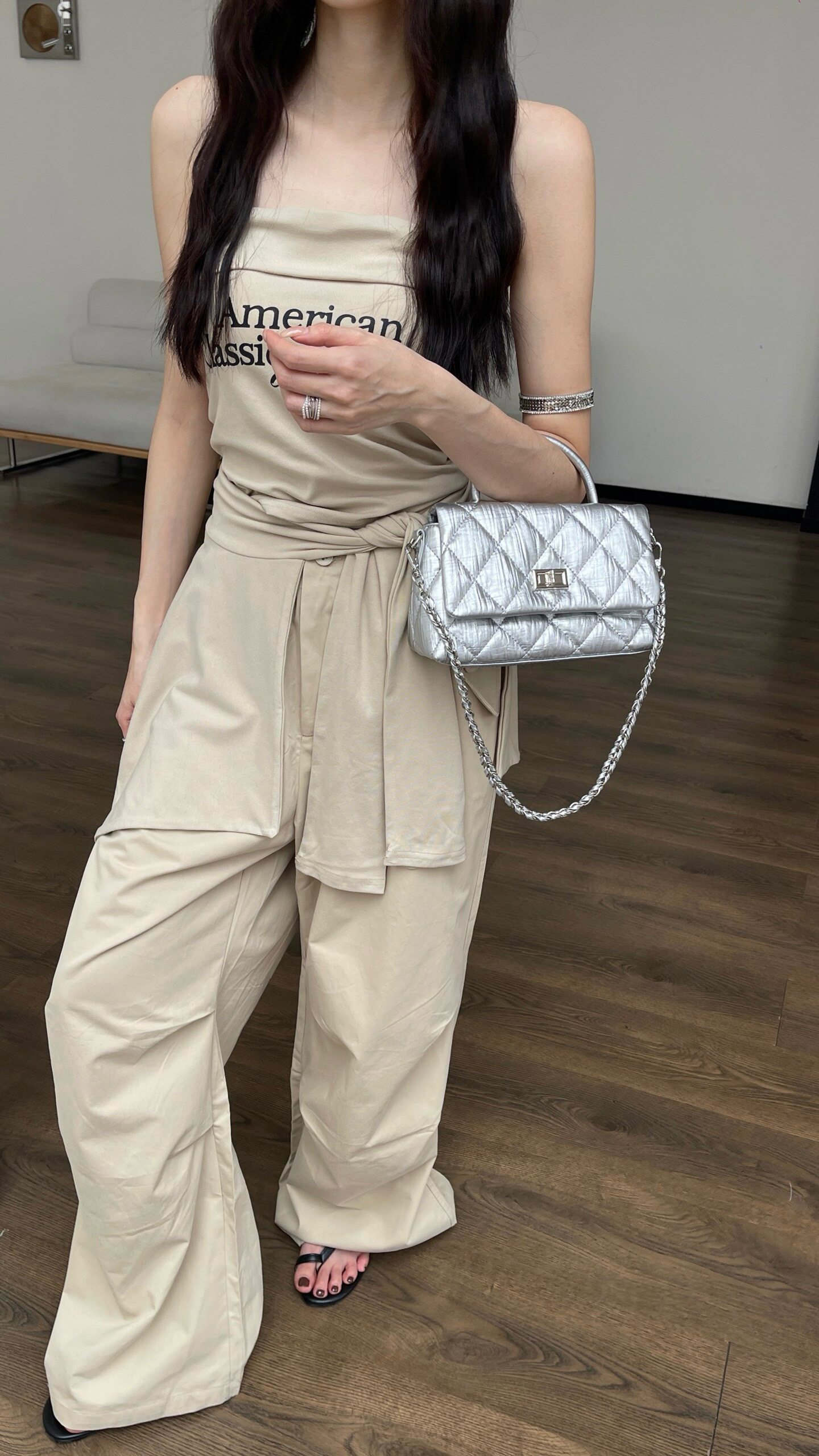 同丰女包小香风菱格绣线链条斜挎