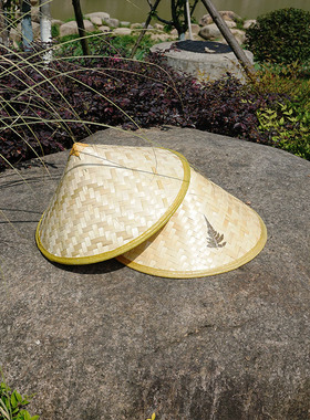 手工竹编斗笠农民户外遮阳防雨帽儿童舞台表演草帽大沿采茶三叶帽