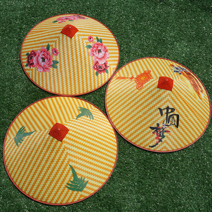 户外防雨斗笠夏季 农民大檐草帽中国梦塑料遮阳防晒帽田园采茶帽子