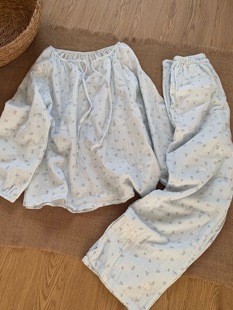 棉花泡泡纯棉睡衣少女全棉双层纱长袖2026年新款小兔套装家居服