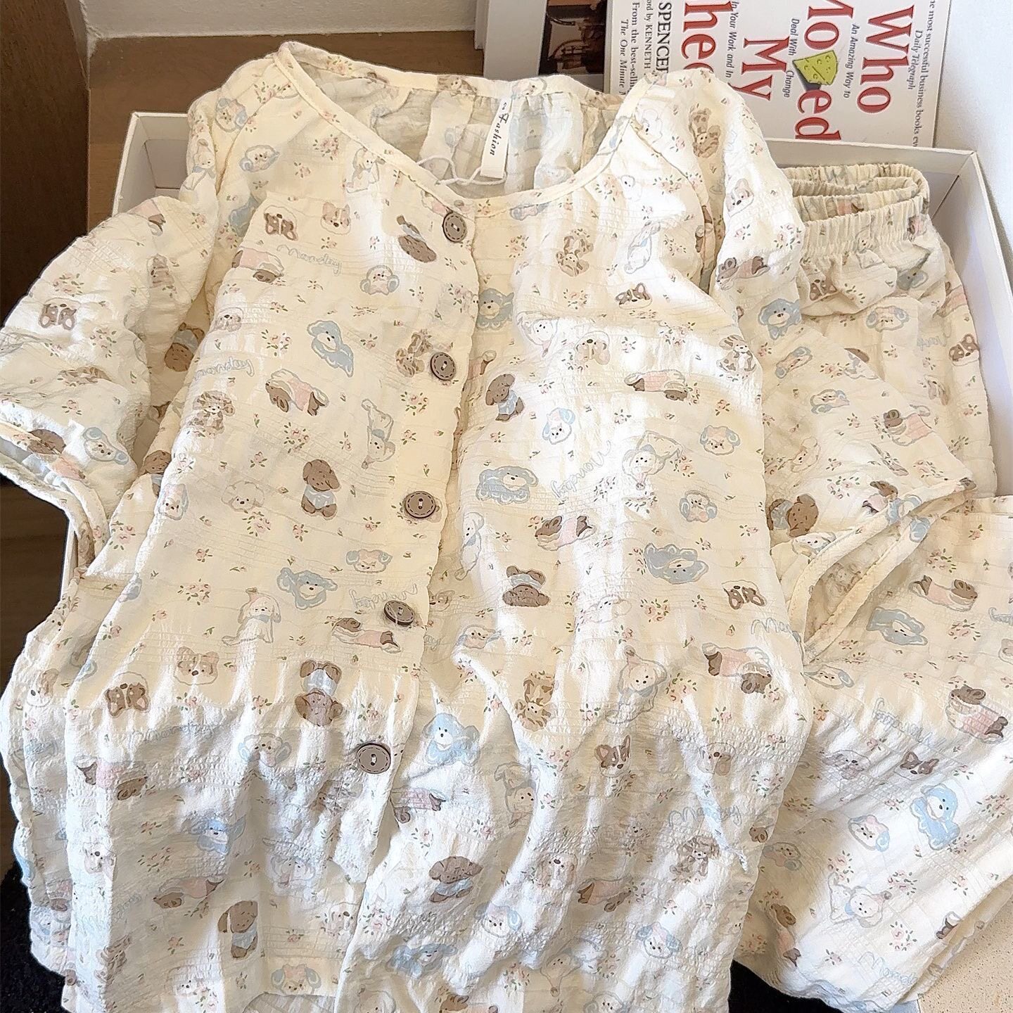 可爱小狗睡衣女春夏云朵棉带胸垫2026新款日系短袖裤少女家居服薄