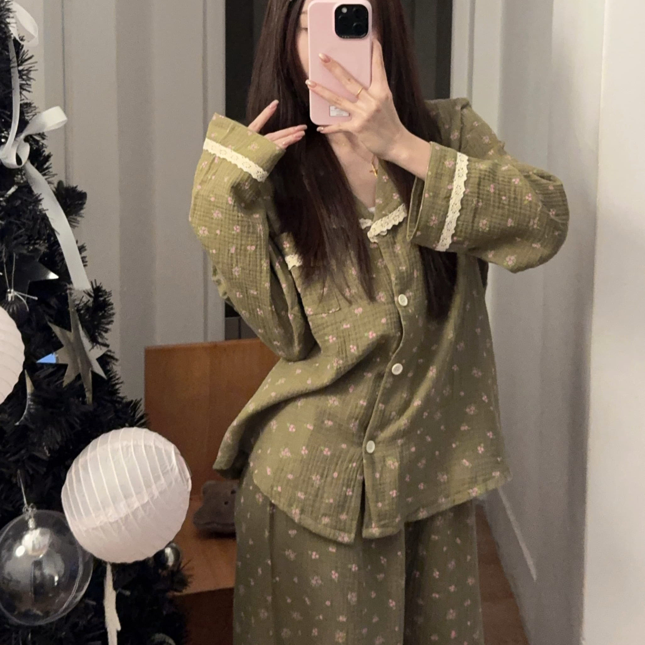 睡衣女士春秋款纯棉长袖女款秋季薄款大码女式秋冬韩版开衫家居服