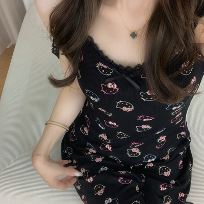 2025夏季新款KT猫咪莫代尔棉吊带睡衣可爱少女胸垫款甜美风家居服