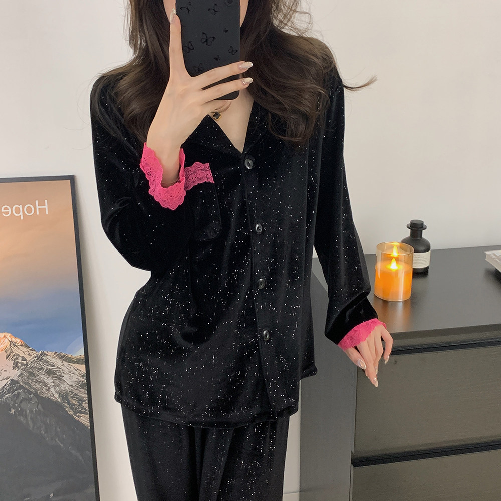 2025新款可爱睡衣女士春秋季冬天金丝绒长袖裤甜美加绒加厚家居服