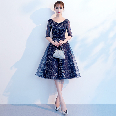 优雅端庄大气聚会中长款晚礼服