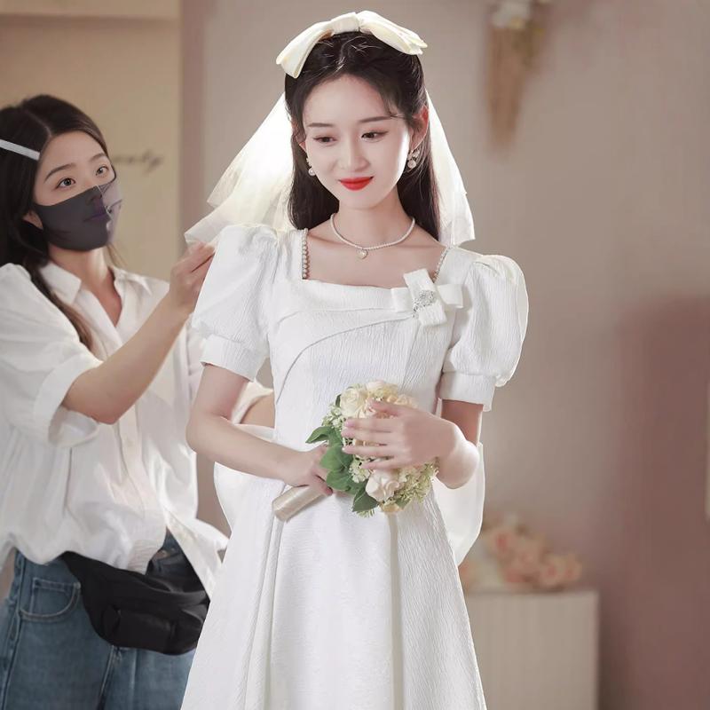 晚礼服裙新款泡泡袖法式公主