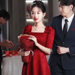 敬酒服新娘2025新款红色结婚订婚连衣裙小个子礼服女秋冬平时可穿
