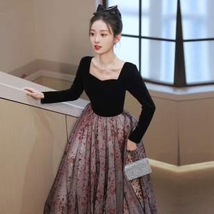 黑色长款礼服晚装连衣裙高端气质名媛艺考成人礼钢琴演出指挥主持