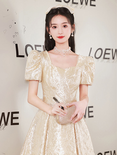 香槟色晚礼服女高级感轻奢小众高端订婚连衣裙秋冬伴娘服小个子