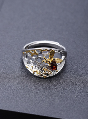 设计师款自然风S925银轻奢高颜值欧美风古典vintage纯银开口戒指