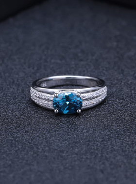 高档轻奢小众复古风托帕石银戒指
