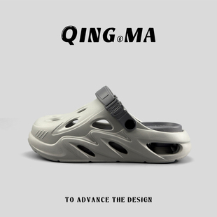 百搭耐磨半拖鞋 外贸夏季 潮流居家洞洞鞋 时尚 男女厚底透气包头拖鞋