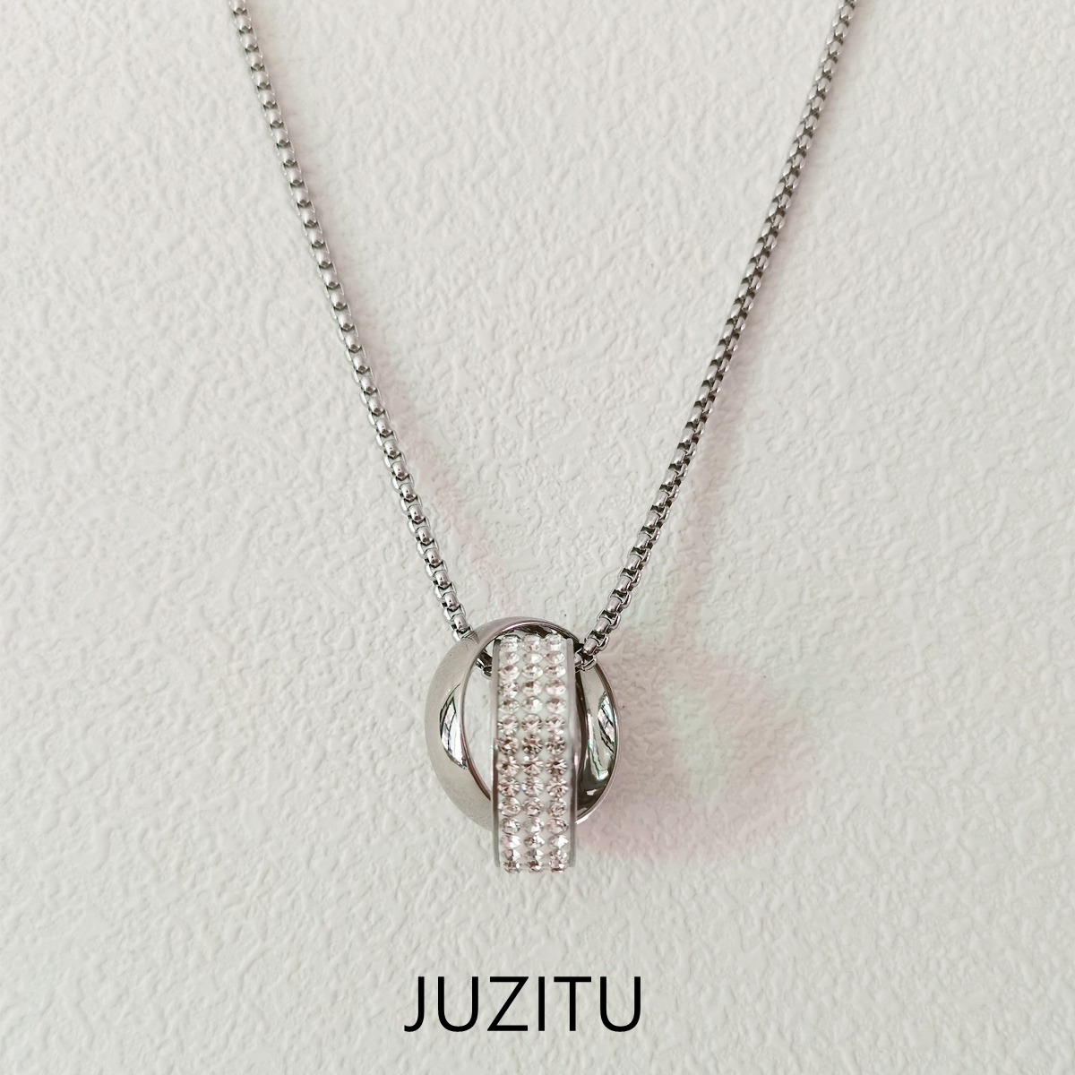 JUZITU锆钻戒指双环项链