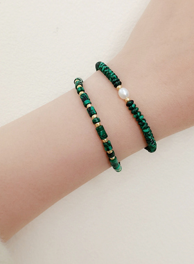 绿色孔雀石轻奢小众精致手链女生款情绪稳定复古天然淡水珍珠手串