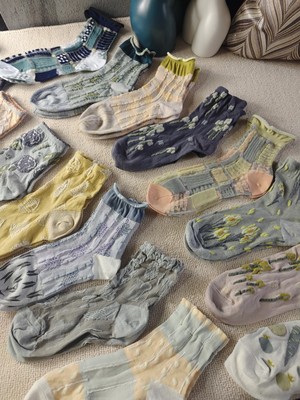 绝美X下风格森系花卉客供面料薄款女袜