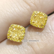 Ruihe jewelry 18K Gold pillow shaped diamond earrings women's real diamond yellow diamond earrings 30 points fashion versatile customizable