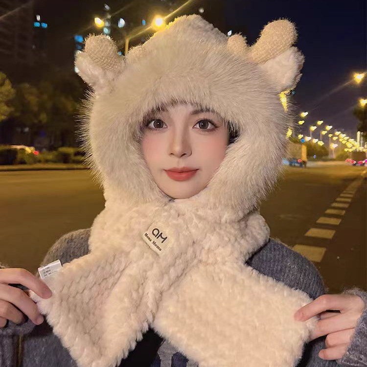 鹿角两件套帽子冬季手围脖