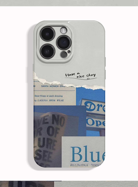 美式复古Blue拼贴小众适用苹果17 16 15 14 13 12 11手机壳nova10荣耀500华为mate80 70 60 50 40 30软套一加