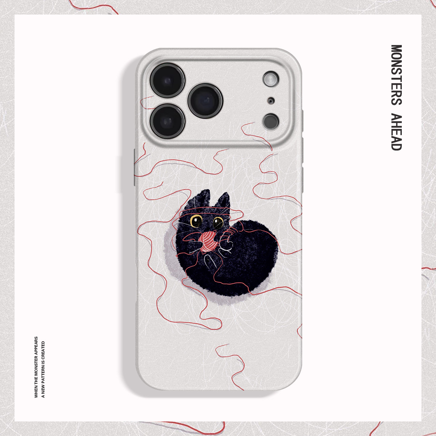 玩毛线球小黑猫适用苹果17 16 15 14 13 12 11手机壳nova10华为mate80 p70 60 50 40 30一加15T红米K90软防摔