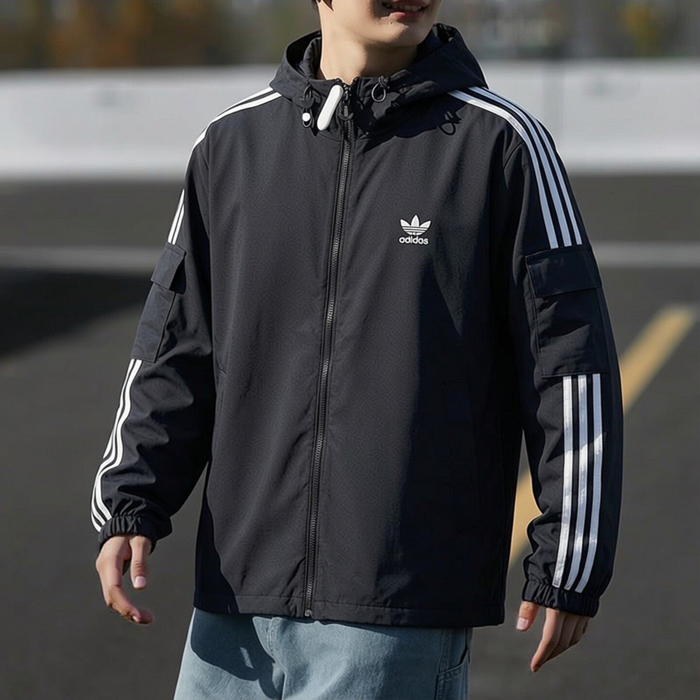 阿迪达斯三叶草防风衣男新款复古美式篮球宽松外套夹克透气棒球服