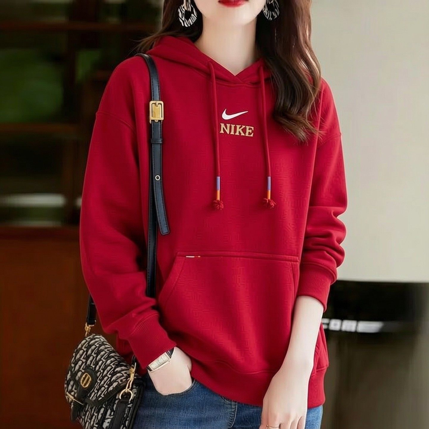 NIKE耐克马年新年款大码卫衣女装26春季运动服厚连帽套头衫IQ3826