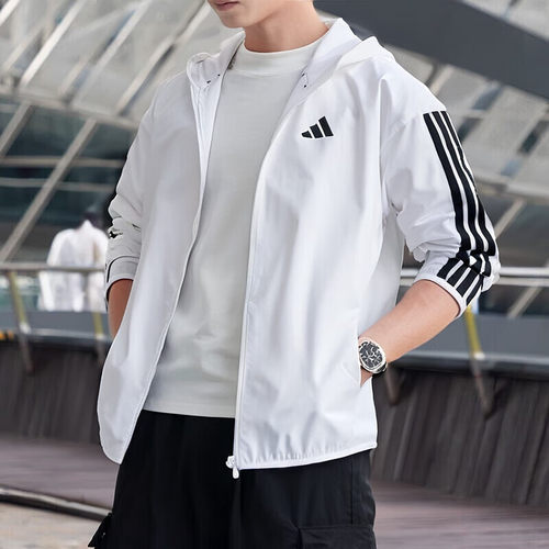 阿迪达斯白色外套男春季新款运动服跑步健身训练服防风外套夹克
