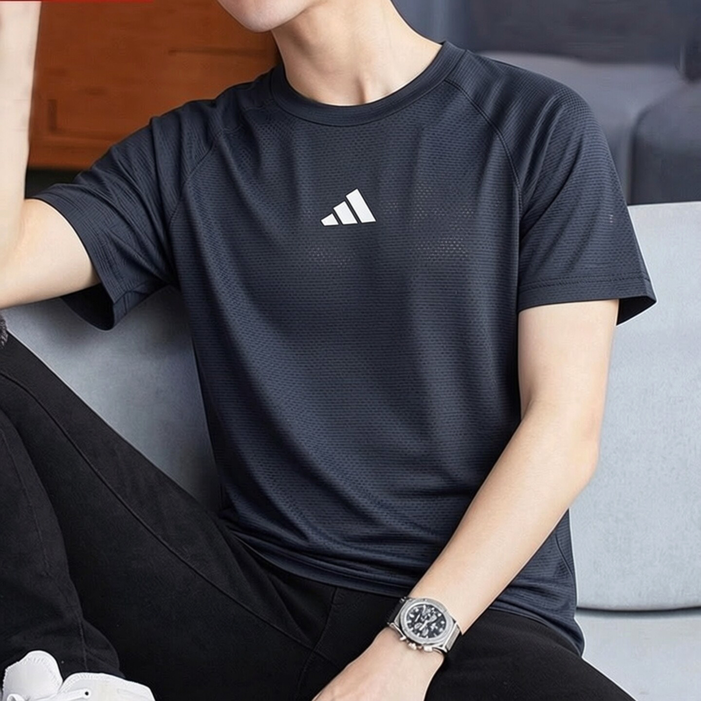 阿迪达斯速干短袖男夏季新款健身黑色半袖男士冰丝透气运动服T恤