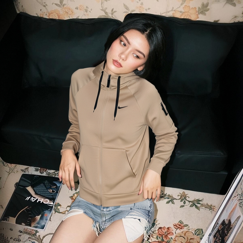 Nike耐克加绒连帽男夹克卡其色保暖防风情侣款男女开衫外套DQ4831