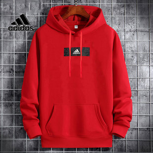 阿迪达斯红色卫衣男秋季新款本命年连帽篮球宽松套头运动服HZ3036