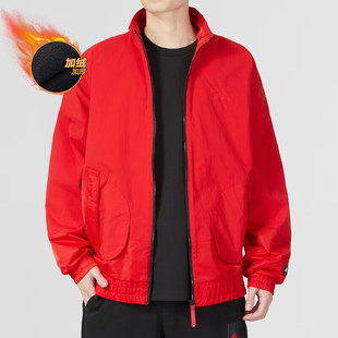阿迪达斯加绒外套男装冬季新款保暖红色夹克立领本命年运动上衣男
