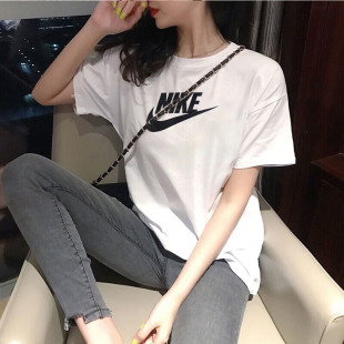 Nike耐克印花短袖女子纯棉T恤夏季新款运动体恤圆领休闲上衣