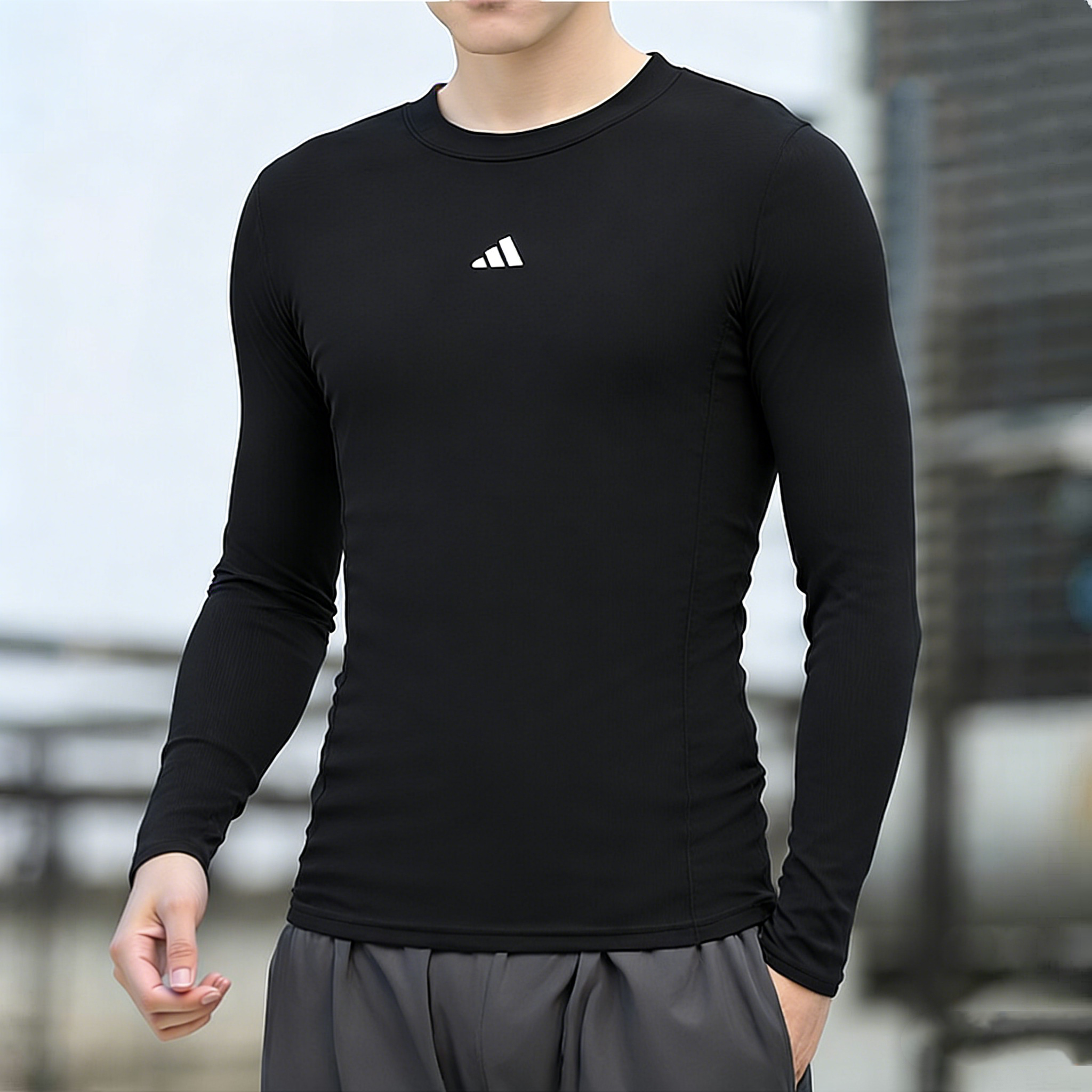阿迪达斯紧身衣速干男款士运动长袖上衣跑步健身衣服篮球打底训练