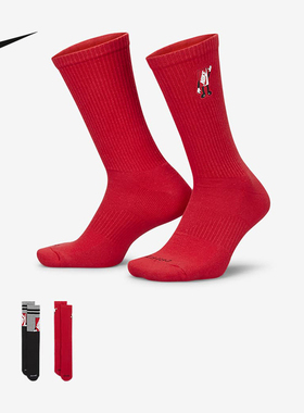 红色袜子Nike耐克本命年男袜棉质高筒袜女透气运动袜休闲袜FB3273