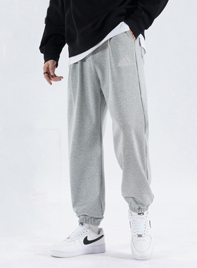 阿迪达斯裤子男裤秋季新款运动裤宽松束脚灰色男士美式长裤IC9773