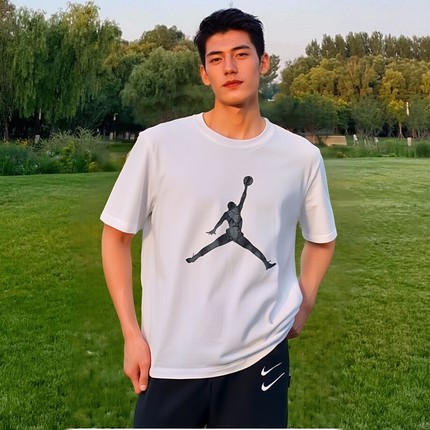 Jordan乔丹纯棉运动T恤男正品AJ篮球短袖新款休闲上衣耐克五分袖
