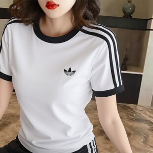 阿迪达斯三叶草短袖女夏季新款白色纯棉上衣校园风简约运动T恤女