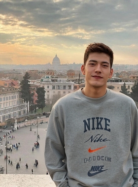 灰色加绒卫衣Nike耐克正品保暖套头衫男子运动上衣冬季新款厚外套