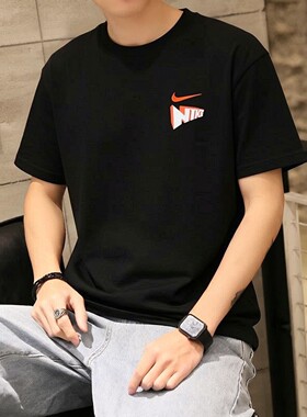 NIKE耐克男装黑色短袖印花T恤26夏新款跑步休闲宽松运动服IR6282
