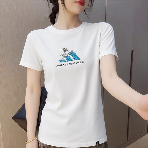 阿迪达斯短袖T恤女新款运动服休闲上衣时尚穿搭棉质半袖圆领衫